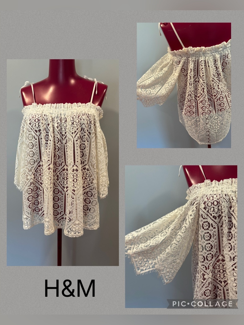 H&M Women's White off the shoulder Lace Top size 10